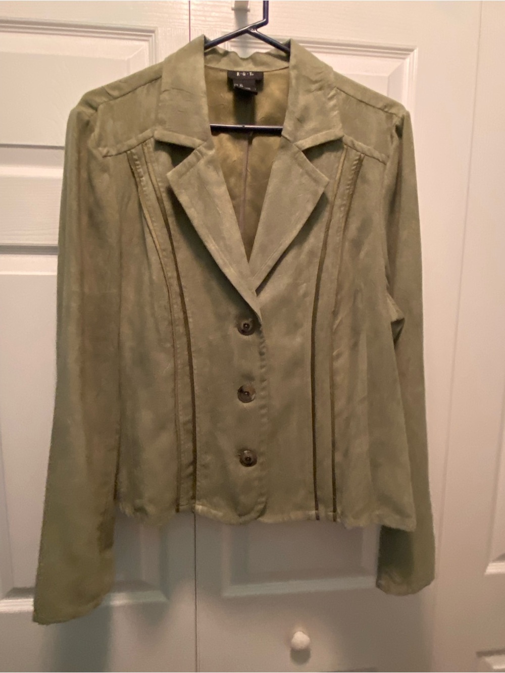 Vintage style R.Q.T Avocado/Olive Green Blazer faux suede Size XL